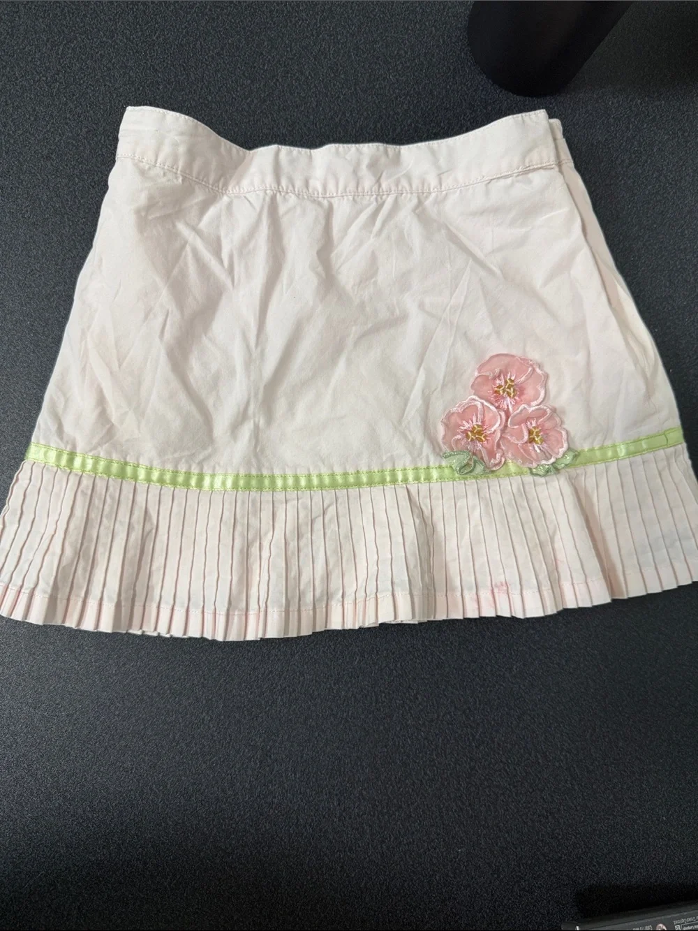 Gymboree Pale Pink Skirt with Green Ribbon and Pink Flower Appliqué